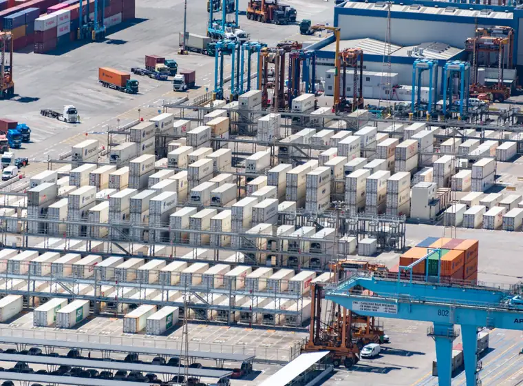 Aerial view of a container terminal